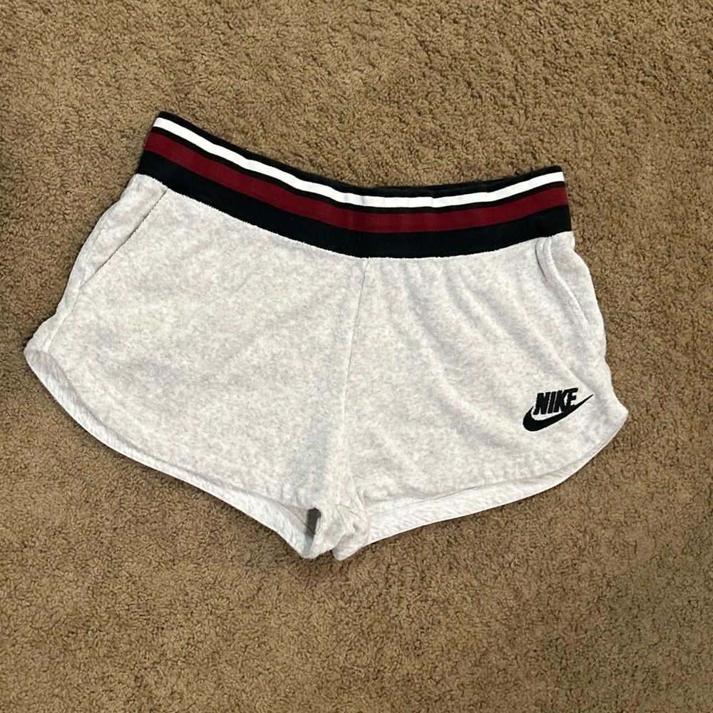 Nike Terrycloth Shorts Gray Black Red Side Stripe Women’s Size Medium - Picture 2 of 5